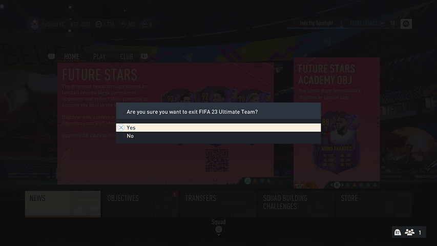 Verlassen von FUT bestätigen